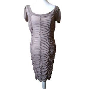 Forever 21 Plus Women's 0X Short Sleeve Sheer Ruched Dress Knee Length Cocoa NEW